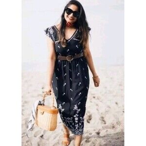 Abercrombie & Fitch Dusty Blue Babydoll Embroidered Mini‎ Dress M Flowy Soft Y2k